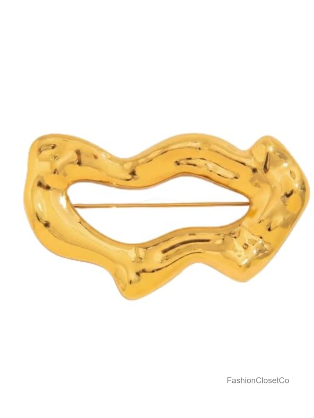 Gold Tone Hollow Geometric Brooch Pin Hammered Statement Women